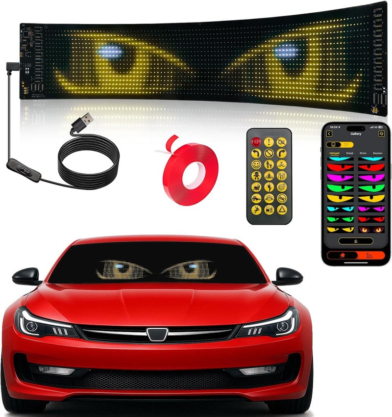 QUEENMO Devil Eyes Light for Cars, 23.4"x4.7" Programmable Flex LED Sign, Led Eyes for Car Windshield with APP Control and Remote Controller - Image 1